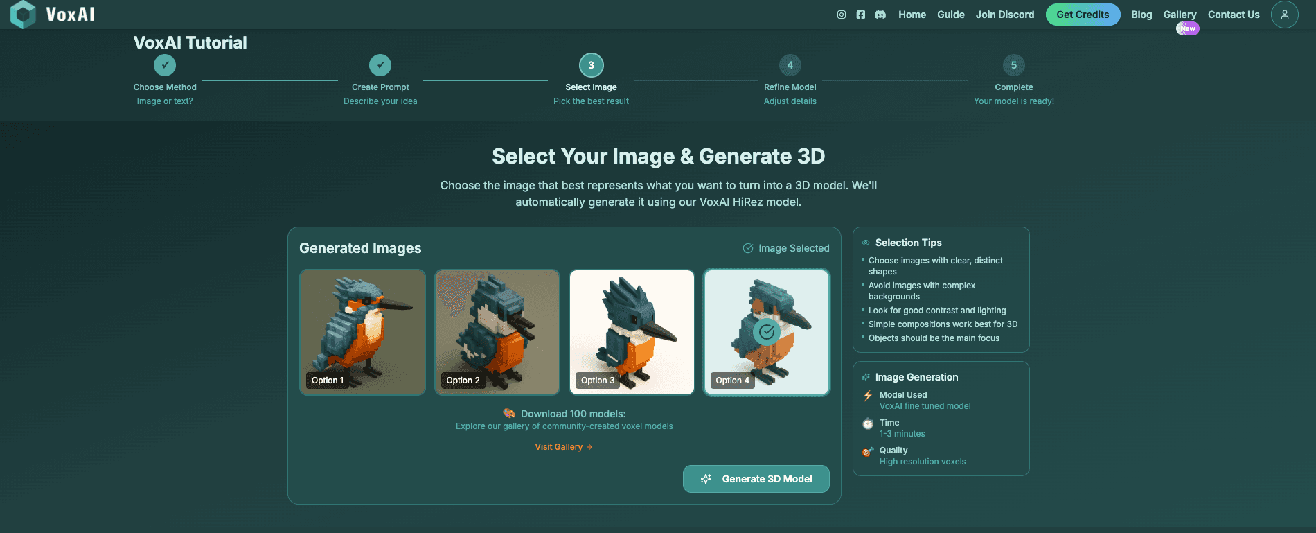 VoxAI Tutorial Step 3 - Image Selection